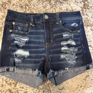 American Eagle Outfitters Dark Blue Distressed Jean Shorts